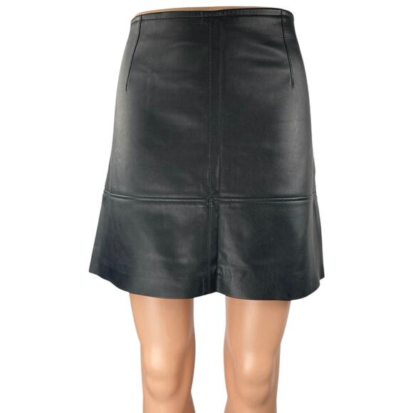 H&M Black Faux Leather Vegan High Waisted Biker Moto A Line Mini Skirt Size 8 - Picture 1 of 5